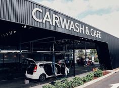 a car wash and cafe with its doors open