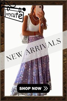 Purple Floral Print Shirred High Waist Maxi Skirt Trendy Long Skirt For Summer, Non-stretch Tiered Maxi Skirt For Summer, Trendy Non-stretch Maxi Skirt For Summer, Trendy Summer Maxi Skirt Relaxed Fit, Trendy Relaxed Maxi Skirt For Summer, Non-stretch Maxi Skirt For Vacation, Trendy Lined Maxi Skirt For Summer, Pleated Maxi Skirt For Vacation, Non-stretch Purple Skirt For Spring