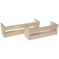 two wooden boxes sitting next to each other on a white background, one is empty and the other has no lid