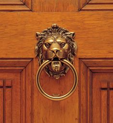 a door handle with a lion's head on it and a ring in the middle