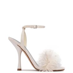 Milano Heeled Sandals White Feather Heels, Feather Sandals, Feather Heels, Beige Heels, Open Toed Heels, Shoes Sandals Heels, Denim Shoes, White Heels, Nine West Shoes