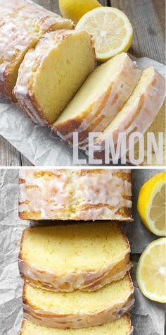 lemon pound cake is sliced and ready to be eaten