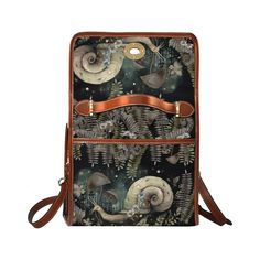 Snail forest canvas satchel bag 18.94 Oz. Made from high-grade waterproof canvas, durable, water-resistant. Can be used as a nice laptop iPad storage bag, business briefcase, college school bag, leisure travel tote bag, crossbody messenger bag, card wallet case, etc. Two interior pockets for small items one zipper pocket. Removable and adjustable shoulder strap. The shoulder strap of the bag are brown. Dimensions: 10.8"(L) x 4.13"(W) x 7.87"(H) x 2.75"(Hand Drop). The shoulder strap length is fr Rectangular School Satchel With Canvas Lining, Travel Satchel Backpack With Laptop Sleeve, School Shoulder Bag With Laptop Sleeve In Canvas, School Canvas Shoulder Bag With Laptop Sleeve, Travel Canvas Shoulder Bag With Laptop Sleeve, Travel Shoulder Bag With Laptop Sleeve In Canvas, Travel Canvas Satchel With Laptop Sleeve, Canvas Rectangular Shoulder Bag For Adventure, Rectangular Canvas Shoulder Bag For Adventure