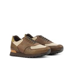 Men's Scarpa Jogging Sneaker in Brown and Beige Python and Suede Beige Sneakers, Botas Chelsea, Beige Heels, Exclusive Sneakers, Luxury Sneakers, Brown Heels, Brown Sneakers, Jodhpur, Classic Sneakers