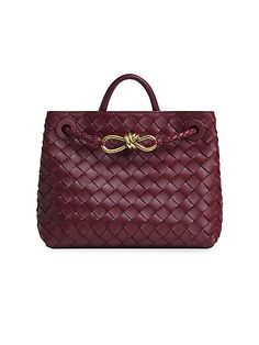 Small Andiamo Intrecciato Leather Top Handle Bag Bottega Veneta Andiamo, Braided Bag, Fall Handbags, Shades Of Burgundy, Bottega Veneta Intrecciato, Everyday Bag, Lambskin Leather, Leather Top, Magnetic Closure