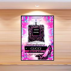 an advertisement for a women's perfume ad on the wall