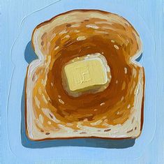 a painting of a piece of bread with butter on it