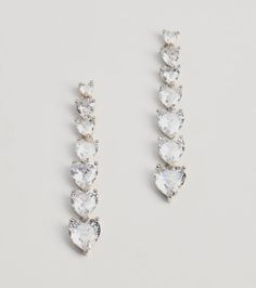 Show off your love for luxe glamour in these statement earrings featuring a cascading duster design with heart-shaped cubic zirconia embellishments for a gorgeous shine. Style with a dainty tennis bracelet.Fit & FeaturesLinear duster designHeart-shaped cubic zirconia embellishmentsPost-back closure Earrings are final sale and may not be returned or exchanged. Heart-shaped Sterling Silver Diamond Earrings For Formal Events, Glamorous Crystal Heart Earrings, Formal Heart-shaped Crystal Earrings, Glamorous Heart-shaped Evening Earrings, Elegant Heart-shaped Rhinestone Earrings, Orange Homecoming Dresses, Purple Homecoming Dress, Homecoming Shoes, Duster Earrings