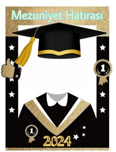 a graduation card with the words mezunyet hatrasi in gold and black