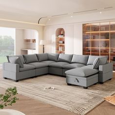 a living room with a large sectional couch