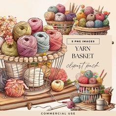 the yarn basket is full of balls of yarn