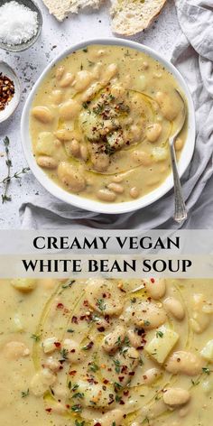 creamy vegan white bean soup in a bowl