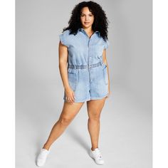 Remix Your Denim Roster With This Cute Plus Size Romper From And Now This. Approx. Inseam: 3-1/2" Point Collar; Front Snap Closures Smocked Waist With Belt Loops Side Patch Pockets Cotton/Spandex Machine Washable Imported Web Id: 13725715 Casual Short-length Denim Jumpsuit, Casual Short Denim Jumpsuit, Casual Relaxed Fit Short Denim Jumpsuit, Casual Short-length Cotton Denim Jumpsuit, Spring Denim Jumpsuit Short Length, Blue Denim Short Jumpsuit, Casual Mid-rise Summer Denim Jumpsuit, Casual Mid-rise Denim Jumpsuit For Summer, Relaxed Fit Denim Jumpsuit In Short Length