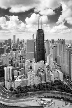 black and white photograph of the city skyline with skyscrapers in new york, usa