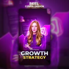 the cover design for growth strategy, featuring a woman with long hair and purple background