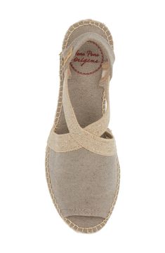 A jute-wrapped wedge and platform further the breezy warm-weather style of a casual-chic sandal. 2 1/4" heel; 1" platform (size 8-8.5US / 39EU) 3" strap height Slip-on style Textile upper and lining/synthetic sole Made in Spain Women's Shoes Closed Toe Canvas Wedge Sandals With Woven Sole, Beige Open Toe Espadrilles With Rubber Sole, Beach Wedge Heel Espadrilles With Rubber Sole, Beige Espadrille Wedge Sandals With Textured Footbed, Casual Closed Toe Jute Sandals, Beige Open Toe Canvas Sandals, Casual Jute Sandals With Closed Toe, Jute Espadrilles With Woven Sole And Round Toe, Beige Espadrille Sandals With Rubber Sole