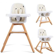 3-in-1 Convertible Wooden Baby High Chair-Beige - Adore the Decor Wooden Baby High Chair, Toddler Booster Seat, Best High Chairs, Convertible High Chair, Wooden High Chairs, Baby Changing Table, Low Chair, Toddler Chair, Safety Harness