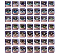 many different colored eyes are shown in the image, and there is no image to describe