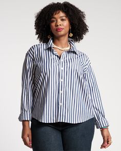 Our Perfect Button Down is that classic top that never leaves your wardrobe. Updated for Spring in a new navy and white stripe poplin, this basic goes with just about everything in your closet. Women’s button up with bracelet-length sleeves and classic shirt collar Updated in bold navy & white stripes Made with cool & crisp 100% cotton poplin Detailed with embroidered heart on collar & FV’s signature XO on cuff Made in Turkey Classic Shirt With Striped Collar For Everyday, Embroidered Heart, White Button Up, Casual Work Outfits, Closet Women, Casual Work, Work Outfits, Shirt Collar, Work Casual