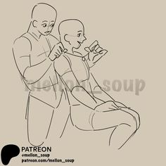 a drawing of two people sitting next to each other, one is cutting the another's hair