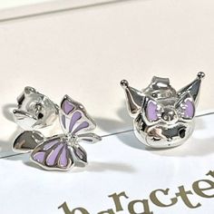 Kuromi Stud Earrings Silver Kuromi & Bow With Purple Enamel & Rhinestone On Bow Purple Enamel Accents Rhinestone Accent On Bow Silver Zinc Alloy Kuromi Jewelry, Kuromi Purple, Stud Earrings Silver, Diy Bracelet Designs, Pretty Jewellery, Earrings Silver, Silver Earrings Studs, Bracelet Designs, Diy Bracelets