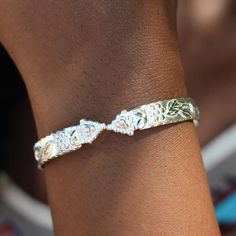 Flat West Indian Bangle With Grape Bunch and Grape Vine Pattern Handmade in .925 Sterling Silver West Indian Bangles, Indian Bangles, Vine Pattern, Bangles Indian, Drapery Rods, Grape Bunch, Intricate Design, Grape Vines, Diamond Bracelet