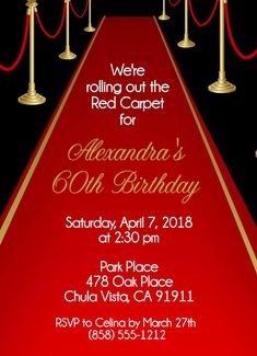 a red carpet birthday party with ropes and candles