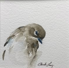 a watercolor painting of a bird with blue eyes