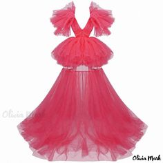 Olivia Mark - Elegant High Low Evening Dress with Deep V Neck, Flutter Sleeves, and Cutout Flounced Layers in Tulle Prom Mini Dress, Tiered Tulle Dress, Deep Dress, High Low Evening Dresses, Tulle Dresses, Mini Prom Dresses, Love Fairy, Wedding Guest Looks, Boutique Collection