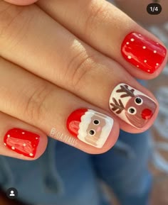 Santa Nails, Christmas Nails Easy, Her Nails, Christmas Nail Art Designs, Bright Nails, Nails For Kids, Xmas Nails