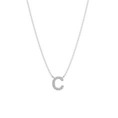 letters_C Classic Diamond Charm Necklaces, Classic White Gold Charm Necklace With Initials, Classic Jewelry With Initial Pendant On Cable Chain, Personalized Classic Diamond Pendant Necklace, Fine Jewelry Initial Necklace With Cable Chain, Classic White Gold Initial Necklace For Everyday, Elegant Diamond Initial Pendant Necklace With Delicate Chain, Dainty Diamond Initial Necklaces, White Gold Initial Pendant Charm Necklace With Cable Chain