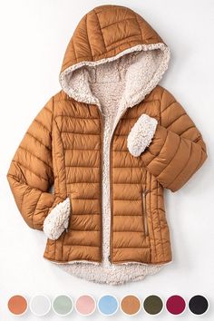 Sherpa fleece lined puffer jacket w hood SHERPA FLEECE LINED PUFFER JACKET W HOOD 100% NYLONsuper soft Puffer Jacket With Hood, Carmel Color, Sherpa Lined Jacket, Reversible Coat, Classic Jacket, Jacket With Hood, Sherpa Jacket, Oversized Jacket, Camel Color