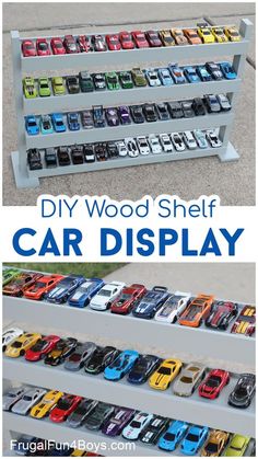 the diy wood shelf car display is great for kids to play with