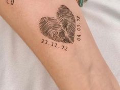 a woman's arm with a finger print on it and the date in cursive writing