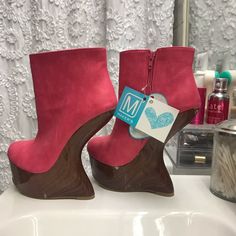 New With Tags. Has A Couple Of Scuffs On Heals. Really Funky. Heal About 6 Inches. Makers Pink Platform Heals Size 8.5 Suede Ankle-high Platform Booties, Trendy Pink Ankle Booties, Trendy Ankle-high Platform Booties, Pink Platform Ankle Boot Heels, Trendy Closed Toe Platform Booties, Pink Platform, Pink Platforms, Fabulous Shoes, Shoes Heels Boots