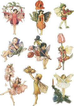 an assortment of fairy images on white paper