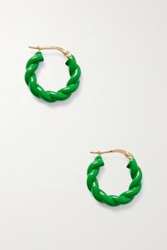 Bottega Veneta's earrings will add a bold pop of color to any outfit. They're made from gold-tone metal that's intricately twisted into a hoop shape and coated with glossy green enamel. Gold Tone Metal, Net A Porter, Bottega Veneta, Green And Gold, Ear Piercings, Luxury Design