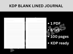 the kd blank lined journal is shown in black and white with text on it