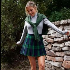 Green & Navy Plaid Mini Skirt With Pleats. Brand New With Tags!! Green Plaid Skirt Set, Long Sleeve Plaid Skirt, Plaid Navy Blue Skirt, Cute Green Plaid Skirt, Irish Plaid Skirt, Emerald Green Plaid Skirt, Preppy Winter Skirt, Green Plaid School Skirt, Beret And Pleated Skirt