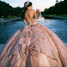 Gitter Pink Bow Quinceanera Dress Princess Sweet 15 Years Girl Birthday Party Dress Off The Shoulder Rose Gold Quince Dress, Gold Quince Dress, Rose Gold Quinceanera Dresses, Rose Gold Quince, Rose Gold Quinceanera, Xv Dresses, Quinceanera Pink, Quinceanera Dresses Gold, Quinceanera Themes Dresses