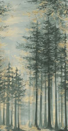 a painting of some trees in the snow