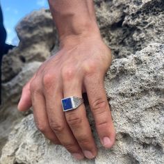 "Lapis lazuli Ring/ Square Lapis Lazuli Ring/ Men Blue Silver Ring/ Lapis Lazuli Ring Men/ Square Blue Signet/ Mens Silver Ring/ Lapis Ring Stylish square Lapis lazuli ring. A blue signet ring for men with a square shape with Lapis natural gemstone. This men's ring is handcrafted and made of solid 925 sterling silver. Express yourself with this impressive square signet that will complete the look of your outfit. You can wear these fashionable signet ring to any occasion as it is simple but elega Blue Lapis Lazuli Signet Ring With Gemstone, Adjustable Blue Ring With Polished Finish, Blue Lapis Lazuli Gemstone Signet Ring, Blue Lapis Lazuli Rings With Gemstone, Blue Lapis Lazuli Gemstone Rings, Blue Polished Open Ring Jewelry, Blue Open Ring Jewelry With Polished Finish, Blue Polished Finish Open Ring Jewelry, Rectangular Blue Signet Ring As A Gift