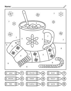 a coloring page with a cup of hot chocolate