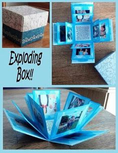 there is an open box with pictures in it and the words exploding box