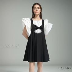 Lasaky - Designer Pleated Dress with Bow Accented Straps, Beaded Butterfly Embellished Skirt Casual Embellished Party Dress, Embellished Mini Workwear Dresses, Casual Embellished Dress For Party, Embellished Mini Dress For Casual Workwear, Beaded Butterfly, Beaded Skirt, Butterfly Bow, Delicate Butterfly, Embellished Skirt