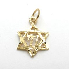 Yellow Gold Jewish Chai Pendant Diamond Cut Yellow Gold Star Of David Charms Jewelry, 14k Gold Star Of David Jewelry For Anniversary, Gold Star Of David Jewelry For Anniversary, 14k Gold Star Of David Jewelry, Gold Star Of David Jewelry For Hanukkah, Yellow Gold Jewelry With Polished Finish, Star Of David, Hallmarked 14k Gold Star Of David Jewelry, Gold Star-shaped Jewelry With Diamond Cut, 14k Gold Star-shaped Jewelry Stamped 14k