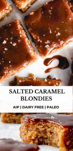 salted caramel blondies with chocolate drizzled on top and bottom