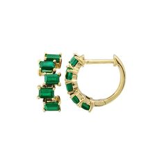 14K GOLD BAGUETTE EMERALD HUGGIES Baguette Gemstone, Diamond Huggies, Stone Gold, Huggie Earrings, Everyday Earrings, Green Emerald, 8 Weeks, Huggies Earrings, Store Credit Cards