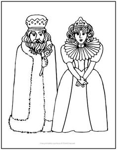 the king and queen are standing together coloring page for kids to color on their own