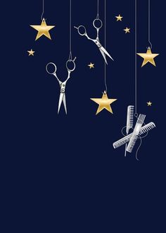 scissors and stars hanging from strings with the words protige krisslagn